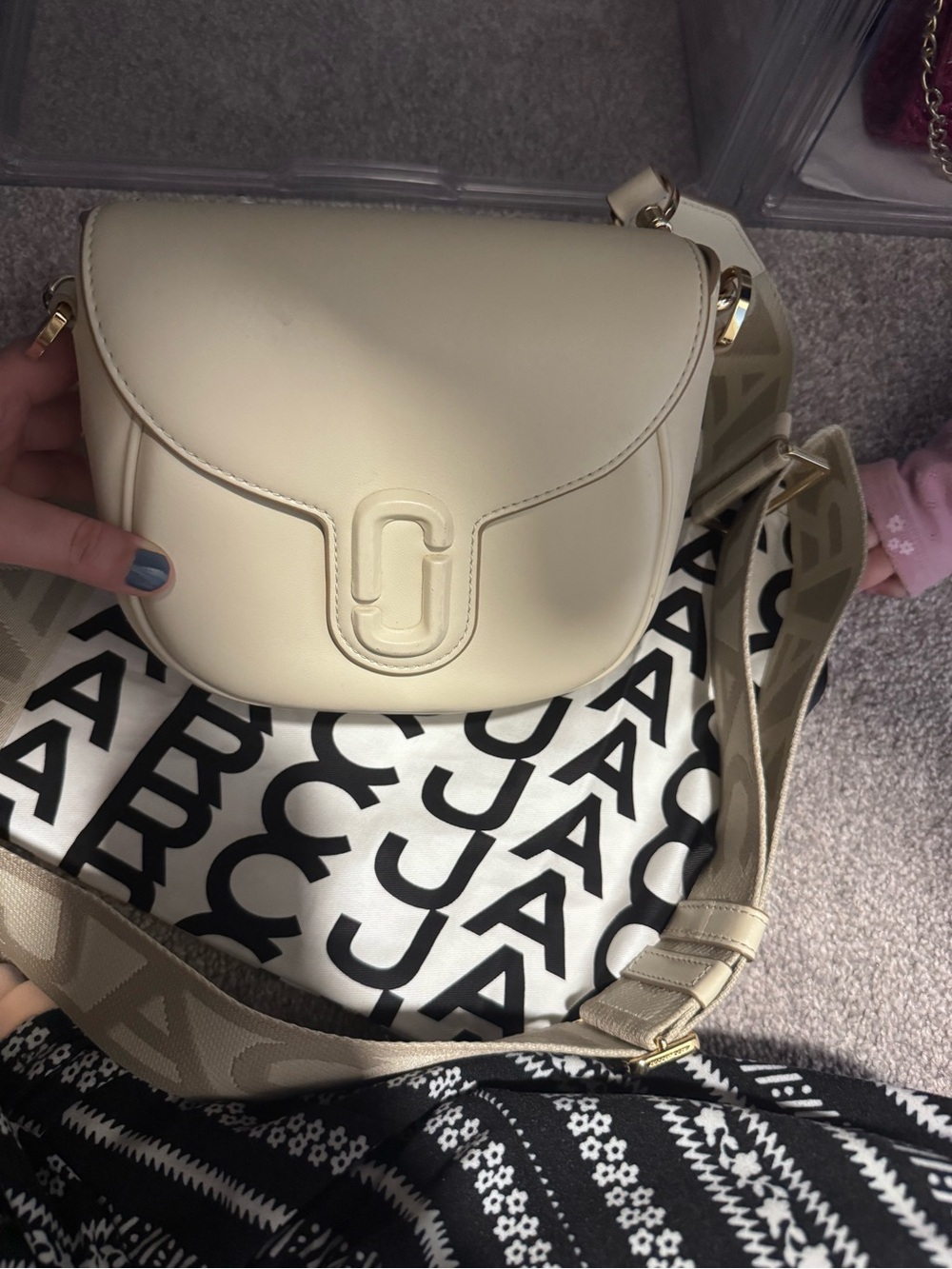 Marc Jacobs Cream Saddle Crossbody with Logo Strap